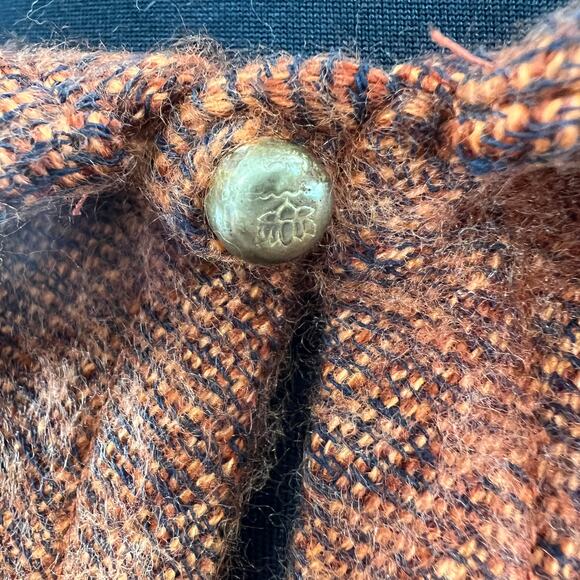 Zig Zag Burnt Orange Button Fringe Trim Pullover Collared Cape Poncho NEPAL OS - Picture 6 of 6